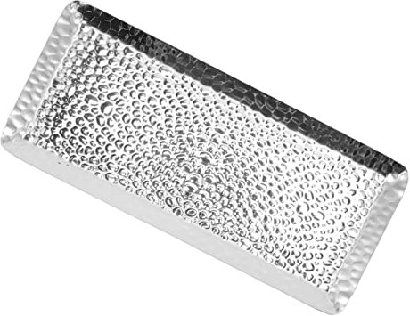 25x11cm Hammered Stainless Steel Rectangular, Decorative Tray, Bathroom Counter, Vanity Tray, Kitchen Counter Storage, Hand Hammered Platter (Silver)
