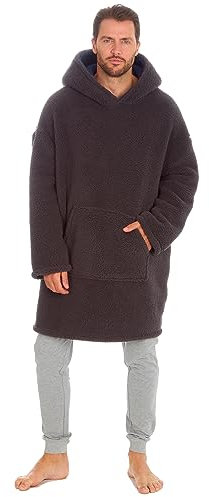 INSIGNIA Mens Oversized Hoodie Blanket Borg Fleece Winter Warm (Charcoal)