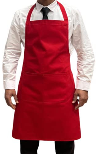 Italbangla Textile Delantal de cocinero unisex, resistente, cómodo con bolsillo frontal, lavable para cocina, bar, restaurante, carnicería y catering, rojo, L