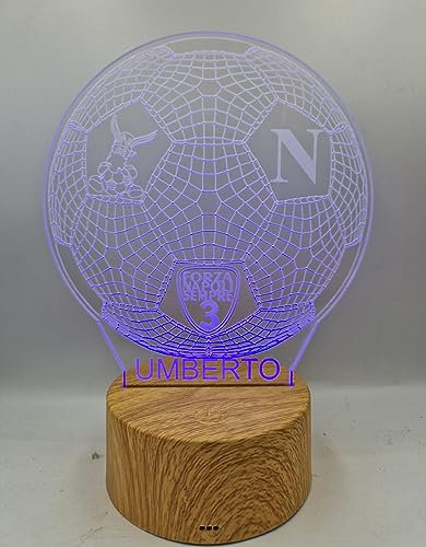 Generico Lampada in Plexiglass con Base Nera Disegno Pallone del Napoli Calcio Decor Night Light LED Luce Camera 7 Colori