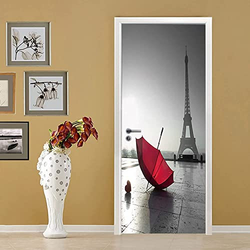 3D Türaufkleber Eiffelturm-Gebäude 90 X 200 Cm Türtapete Selbstklebend Türposter, Fototapete Poster Tapete Aufkleber Diy Wandbild Pvc Wasserdichte Tapete - Kinderzimmer Wohnzimmer Küche Schlafzimmer