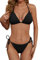 Zuvebamyo Zweiteiliger Damen-Bikini, sexy, gerippt, Triangel-Top, Badeanzüge, String, freche Bikini-Sets, Schwarz, XS