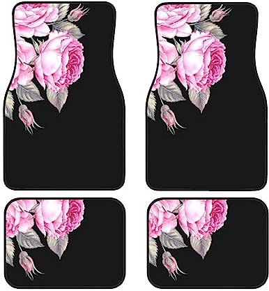 Auto-Fußmatten mit rosa Blumen, komplettes Set, 4-teilig, wasserdichte Gummi-Bodenmatten für ultimativen Schutz und Stil