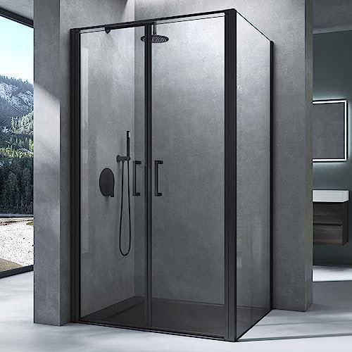 Mai & Mai Cabine de Douche Noire 80x100 Porte Auto-levante Paroi de Douche Rectangulaire avec Receveur de Douche Verre Transparent de 8mm Easy Clean Rav66K