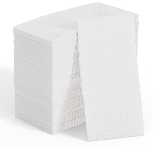 JOLLY CHEF 200 Pack Disposable Paper Napkins, Soft Bathroom Napkins for Guests, 2-Ply White Paper Hand Towels for Halloween, Wedding, Thanksgiving