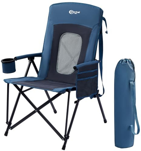 Portal Campingstuhl Faltbar Klappstuhl 180 KG Belastbar mit Hochlehner Camping Anglerstuhl Gartenstuhl Sessel mit Tasche Getrankhalter für Garten Balkon Picknick