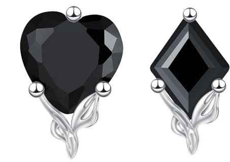 Hifeeled Schwarz Ohrringe Damen 925 Sterling Silber Asymmetrische Ohrstecker für Frauen Original Schmuck Weihnachts Geschenk Ehefrau Tochter