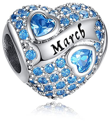 IBAGKE 925 Sterling Silber Birthstone Charms für Armband Charme Perlen DIY Schmuck Geburtstag Geschenk für Frauen (March)