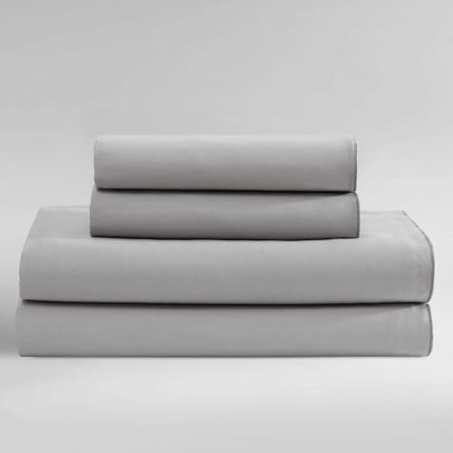 Calvin Klein Bettwäsche-Set für King-Size-Bett, Baumwollsatin, luxuriös weiche Heimdekoration (Perlrand, Mittelgrau, King-Size)