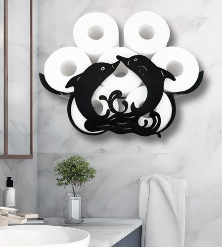 Euiroet Dolphin Toilettenpapierhalter zur Wandmontage, stilvolle Badezimmer-Aufbewahrung für 8 Rollen, dekoratives Metalldesign, korrosionsbeständig, einfach zu montieren, platzsparend, skurriler