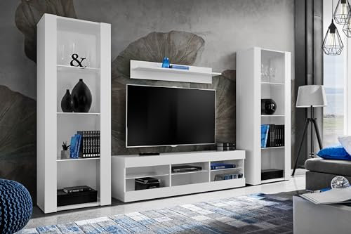 Komodee Ensembles de Meubles Tivoli Grande, Blanc Blanc, Largeur 250cm x Hauteur 159cm x Profondeur 35cm, sans LED, pour Salon, Chambre