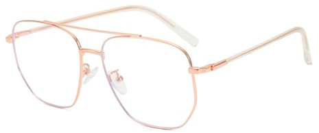 Junsika Quadratische Pilotenbrille Blaulichtfilter Brille für Damen und Herren Klassische Vintage Roségold Pilotenbrille Metallrahmen Computer Brille