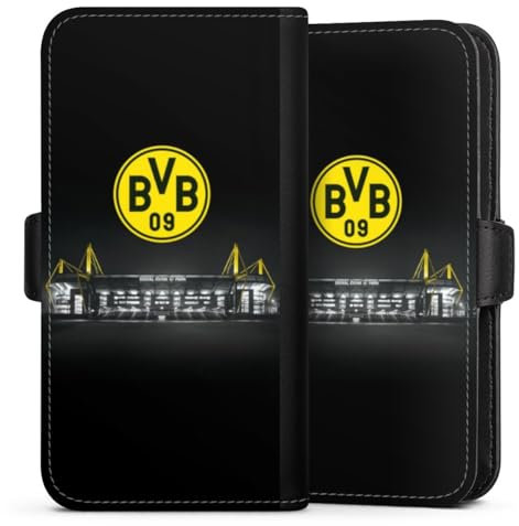Flip Case kompatibel mit Apple iPhone 14 Handyhülle aus Kunst Leder schwarz Klapphülle BVB Stadion Borussia Dortmund
