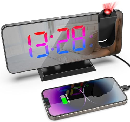 321Wasay LED Projection Clock, Projector Alarm Clock for Bedroom, Digital Clocks Bedside Digital Alarm Clock, Electronic Smart Projection Clocks for Bedrooms (black with USB cable)