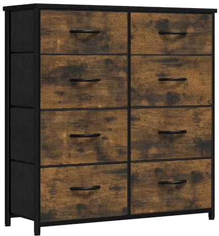 YITAHOME kommode mit Schubladen, Schrank mit 8 Schubladen aus Stoff, Aufbewahrungskommode für Schlafzimmer, Wohnzimmer, Kinderzimmer, Flur, rustikal braun