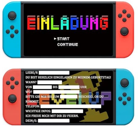 SupreLuck 12x Einladungskarten Kindergeburtstag Junge Mädchen, Geburtstag Gamer Party, Deutsch Einladungskarten für Bunten Karten Einladungen zum Kindergeburtstag