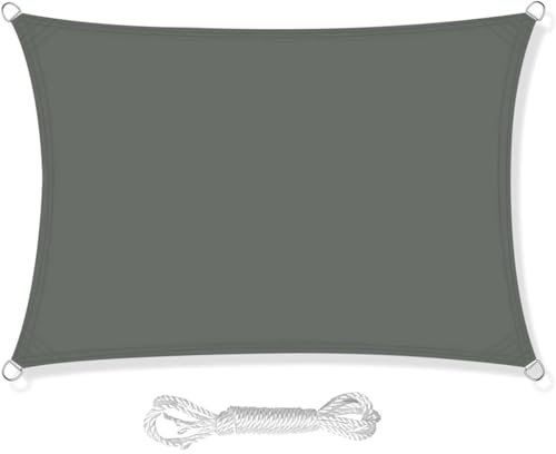 HEYOMART Sun Shade Sail 3m x 5m Rectangle Shade Sails Waterproof Outdoor Garden Patio Party Sunscreen Awning Canopy 98% UV Block With Free Rope, Dark Grey
