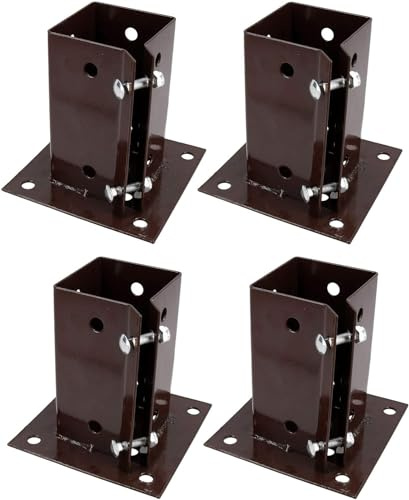 Unibos X4 Heavy Duty 4x4 Inches Wood Posts Base Cover Size 100 X 100MM Pack Fence Post Support Square Metal Brackets - Bolt Down Post Base Bracket for Anchor Fences, Mailbox, & Deck