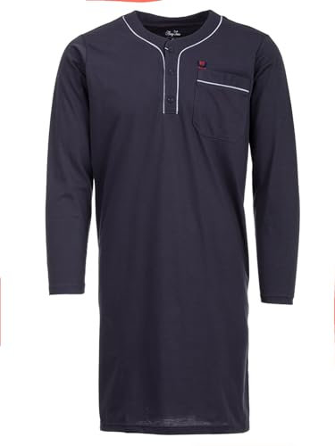 Henry Terre Chemise de nuit à manches longues pour homme - Couleur unie - Poche poitrine - Boutonnière - Taille M à 3XL, anthracite, XXL