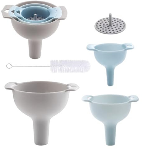 Entonnoir 3 Pièces Avec Brosse - Kit 4 en 1 Multifonctionnel Avec Filtre - Ensemble d'Entonnoirs en Plastique Pour Cuisine