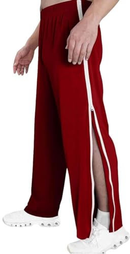 Reissverschluss Jogginghose Reha Hose Damen Herren Seitlich Zu Öffnen Baggy Trainingshose Mit Seitlichem Am Bein Weites Bein Schnellfickerhose (Color : Rouge, Size : M)