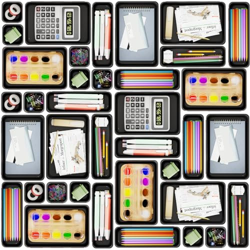Giklux 25 Pcs Makeup Drawer Organiser Trays, 4 Sizes Desk Drawer Dividers Organisers for Cutlery, Kitchen, Bathroom, Office, Cosmetics, Vanity, Dressing Table, Tool Box, Plastic Junk Draw Organiser