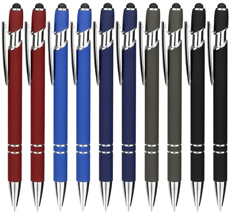 ENLACE Kugelschreiber Hochwertig, 10 Stück Ergonomische Kugelschreiber, Rutschfeste Griffzone Schwarze Tinte Kugelschreiber,Großraumine Kuli Metall Kugelschreiber Set für Büro und Haushalt