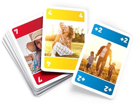 MEINSPIEL - Personalisiertes Meino Kartenspiel – Eigene Fotos auf Vorder- und Rückseiten, Format 59x91 mm, 55 Karten, Verpackung: Bedruckte Stülpdeckelbox