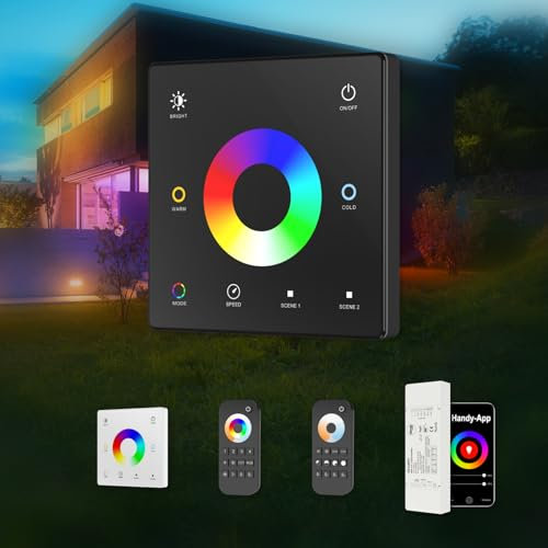 HEXIM 12-48V LED Controller & Fernbendienung - Smart Home & Phone Sprachsteuerung Alexa Google Assistant (modellabhängig) - (TW5 Schwarz - 1 Zonen Wandschalter)