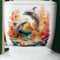 Dolphin Coral Toilet Cover Sticker Decals,Fish Bird Flower Leaf Waterproof Toilet Lid Tank Seat Decals Cistern Self-Adhesive Bathroom Wall Sticker