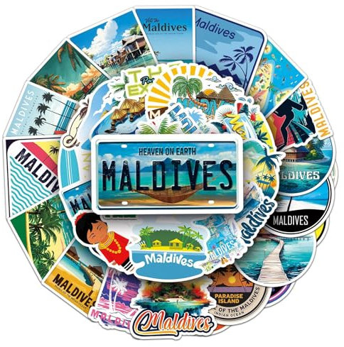 50 Stück Malediven Reisen Aufkleber Auto Laptop Telefon Gitarre Skateboard Motorrad Fahrrad Maldives Stickers Set Vinyl Wasserdicht Aesthetic Aufkleber für Jugendliche Kinder Erwachsene