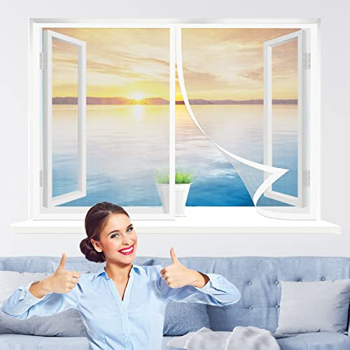 Zanzariera trasparente per finestra, 190 x 160 cm, zanzariera a rete, resistente, trasparente, per balcone, camera dei bambini, finestra bianca