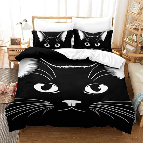 GZCVBDYUY Kat 3D Gedruckt Bettwäsche-Set 3 Teilig Bettbezug Set Mit Kissenbezügen Soft Microfaser Luxus Modern Mit Reißverschluss Für Erwachsene Und Kinder Single(140x200cm)