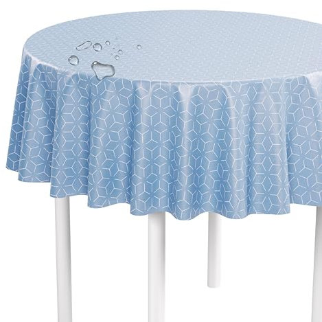 LILENO HOME Tischdecke abwaschbar als Meterware 140 cm rund (Schnittkante) in Octa türkis Motiv - Wachstuchtischdecke wasserabweisend ideal als Tischtuch o. Tischläufer für Bierzeltgarnitur