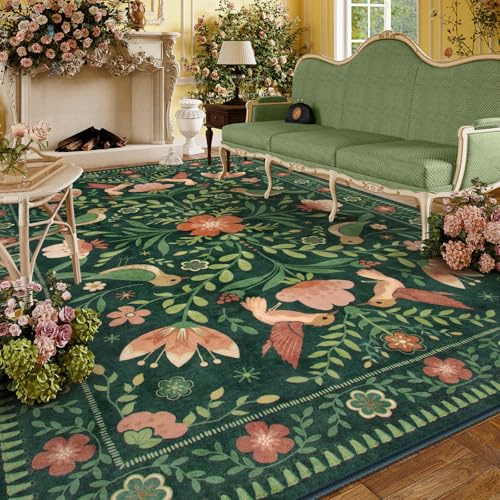 Moynesa Area Rugs Teppich, 22,9 x 30,5 cm, Grün, Vintage-Heimdekoration, modernes Landhaus, Bauernhaus, ästhetischer Blumenvogel Medaillon-Teppich für Wohnzimmer, Schlafzimmer, Esszimmer, rutschfest