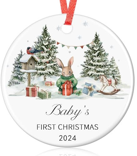 Tenare Baby's First Christmas Baubles Ornament Gift 2025 Christmas Tree Decorations Family New Baby Gift Ceramic Keepsake for New Parents Boys Girls