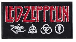 Toppa ricamata termoadesiva a forma di Led Zeppelin, colore argento e rosso