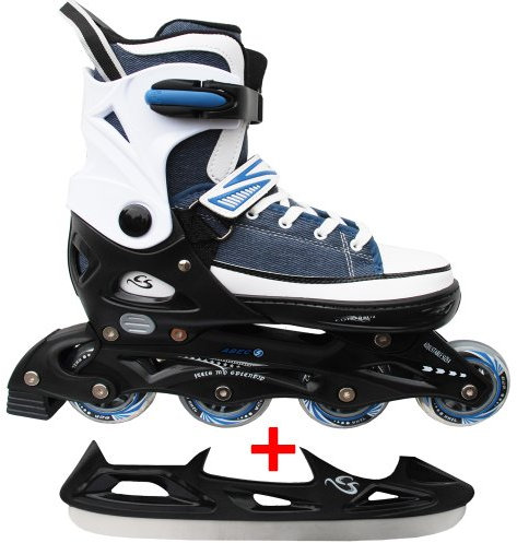 Cox Swain Sneak 2in1 größenverstellbare Kinder Inline Skates und Schlittschuhe mit PU Gummirollen sowie ABEC 5 Kugellagern: Blau - XL (43-46)