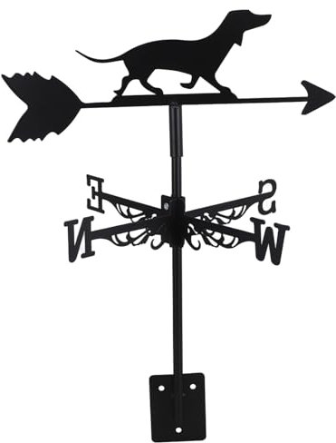 OFFSCH Metall-wetterfahne Mit Hundemotiv Schwarze Dachmontage Windrichtungsanzeiger Für Garten Und Terrasse