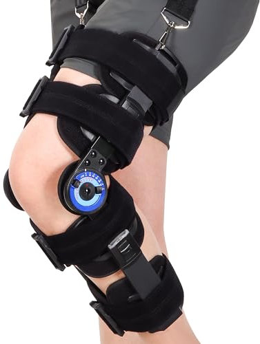 REAQER Rodillera articulada ROM Post Op, ACL, PCL, MCL, soporte inmovilizador de rodilla para hombres y mujeres, ajustable con estabilizadores laterales de pierna, rehabilitación ortopédica