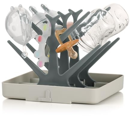 haakaa Abtropfgestell für Babyflaschen, platzsparender Flaschen-Trockenbaum für Flaschen/Pumpenteile/Schnuller und andere Baby-Utensilien, ideal für Zuhause und Reisen, BPA-frei-Schiefergrau