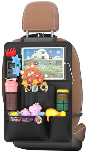 Oneyus Autositz Organizer, PREMIUM Rückenlehnenschutz Auto Kinder Multifunktional Wasserdicht 600D Oxford Rücksitz Organizer für bis zu 11-Zoll Tablet Tasche, 10 Taschen - Schwarz
