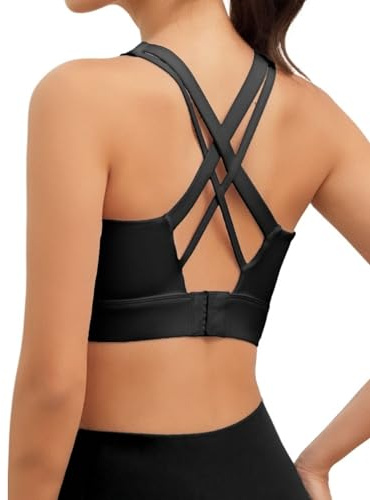 LAJERIN Sports Bras for Women, High Impact Push Up Cross Back Padded Strappy Workout Running Sports Yoga Bras for Gym Top Women Full Coverage Support Black-S