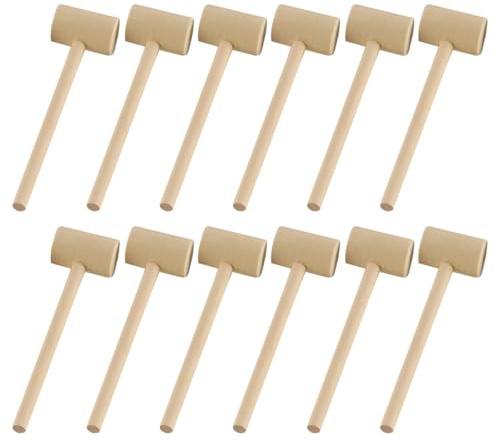 Laroal 12 PCS Mini Wooden Hammer Small Solid Hardwood Mallet Party Game Props Mallet Hammer for Chocolate Breakable Heart Shellfish Cracking Tool
