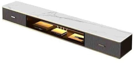 Banc TV Meuble TV suspendu mural, meuble TV flottant moderne avec lumières LED, centre de divertissement flottant avec porte en verre et rangement for sous les téléviseurs Meuble TV(Grigio,220x25x23cm