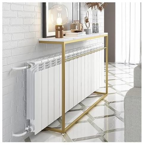 Modern Radiator Cover Cabinet - Stylish Floor Stand Storage Shelf Above Radiator, Non-Slip Foot Pad, Gold & White Finish, 150x25x85cm - Elegant Home Décor Solution
