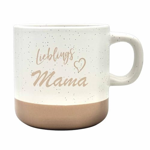 Steingut-Tasse 'LIEBLINGSMAMA' Keramik Kaffeetasse Teetasse I Spülmaschinenfest I Mikrowellenfest I 360 ml I Rustikales Design I Geschenk