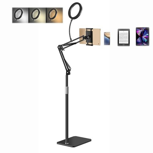 TRUNXUCL Leggio per Tablet con Luce di Riempimento, Supporto Tablet Altezza Regolabile, Porta Telefono, E-book Stand