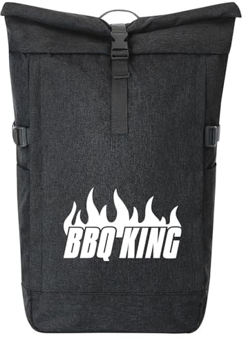 Huuraa Kurierrucksack BBQ King Flammen 30-44 Liter Black Melange Fairtrade Rolltop Rucksack Geschenkidee