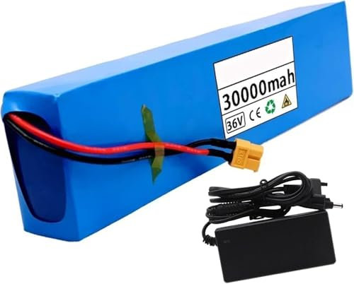 HTDRE Batería de Litio para Patinete eléctrico, 36 V, 30000 mAh, 10S3P, con Cargador y BMS Integrado, Compatible con Motores de Menos de 1000 W, XT60+SM, UE.